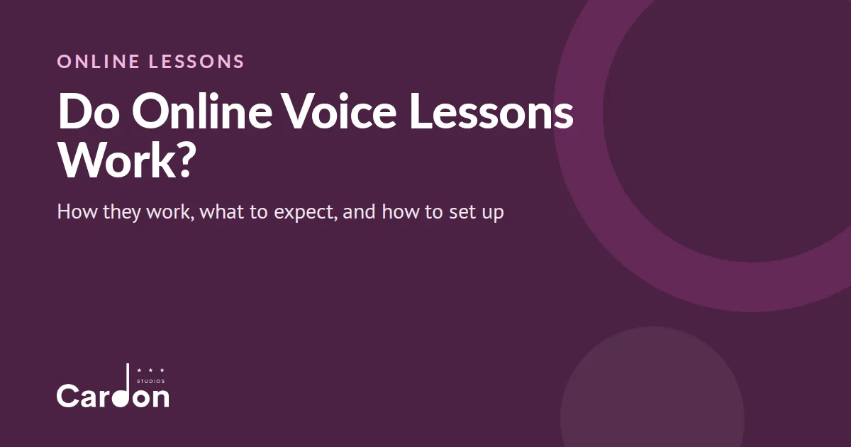 Cardon Studios title card: Do Online Voice Lessons Work? How they work, what to expect, and how to set up