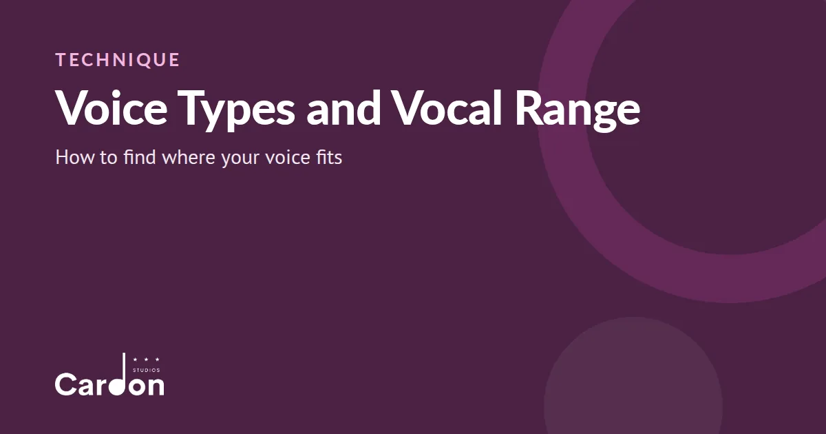 Cardon Studios title card: Voice Types and Vocal Range, how to find where your voice fits